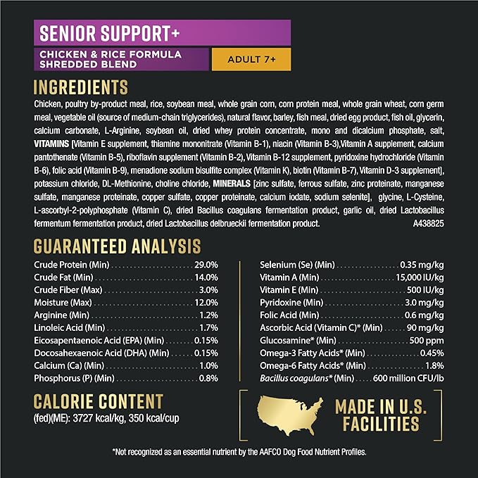 Purina Pro Plan AdvantEDGE Senior Support Plus Shredded Blend Chicken and Rice Formula Dry Dog Food - 22 lb Bag