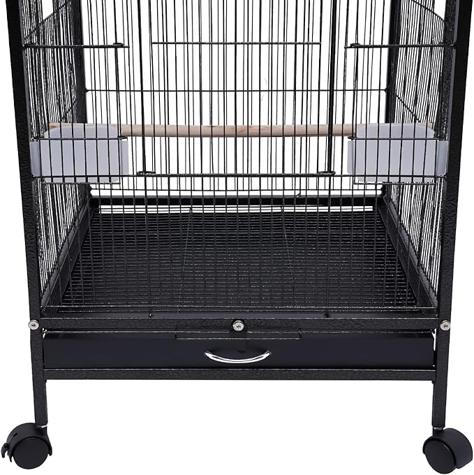 40 Inch Play Open Top Big Bird Cage with Food & Water Bowls Parakeet Bird Cage with Stand, Wheels Metal Birdcage Parrot Cage for Parakeet, Lovebirds, Ringneck, Cockatiels (Black, Open Top)