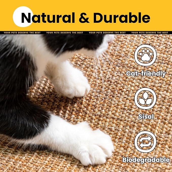 Cat Scratcher Mat,Sisal Cat Scratch Pad Rug,Wall Scratchers for Indoor Kitten Scratching&Stretching,Furniture Protector for Post&Sofas&Couch&Carpets&Floor,Kitty Bithday Gifts,Medium,Brown