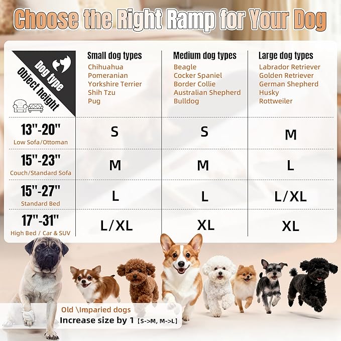 Dog Ramp for Bed – Foldable Wooden Pet Ramp with Soft Plush Fabric Cover 14"–20" Adjustable Height, Non-Slip Surface & Wide 17.7" Platform–Supports Small to Large Dogs up to 200 lbs