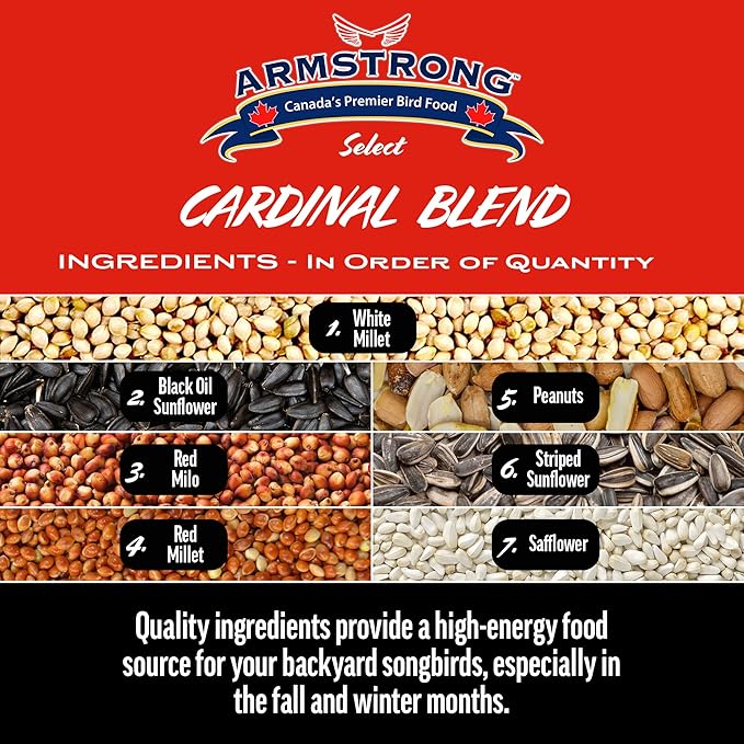 Armstrong Wild Bird Select Cardinal Blend, 4 lb Bag – High-Protein Wild Bird Seed Mix with Sunflower, Millet & Peanuts – Attracts Cardinals, Grosbeaks & Redpolls