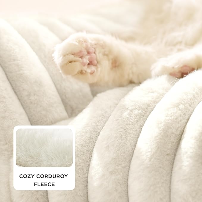 Bedsure ComfyFleece™ Cute Cat Couch for Pets - As Seen on TV on Good Day New York, Fuzzy Cats beds for Indoor Cats with Removable Washable Cover, Supportive Pet Sofa, 24inch, Cream