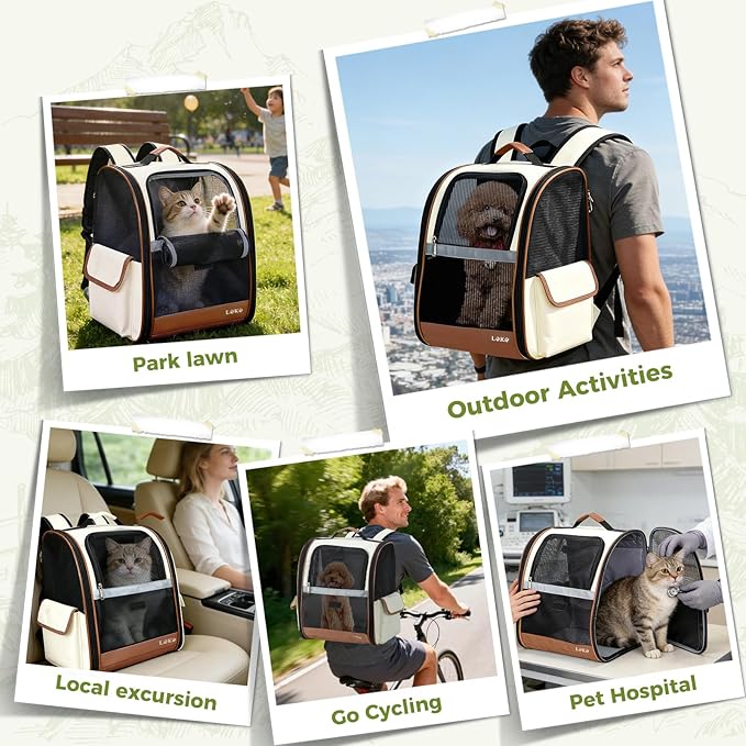 Lekereise Cat Backpack Carriers, Dog Carrier Backpacks with Breathable Mesh for Small Medium Cats Dogs Puppy Up to 20 Lbs, Pet Foldable Carrying Backpack Ventilated for Travel Hiking Collapsible