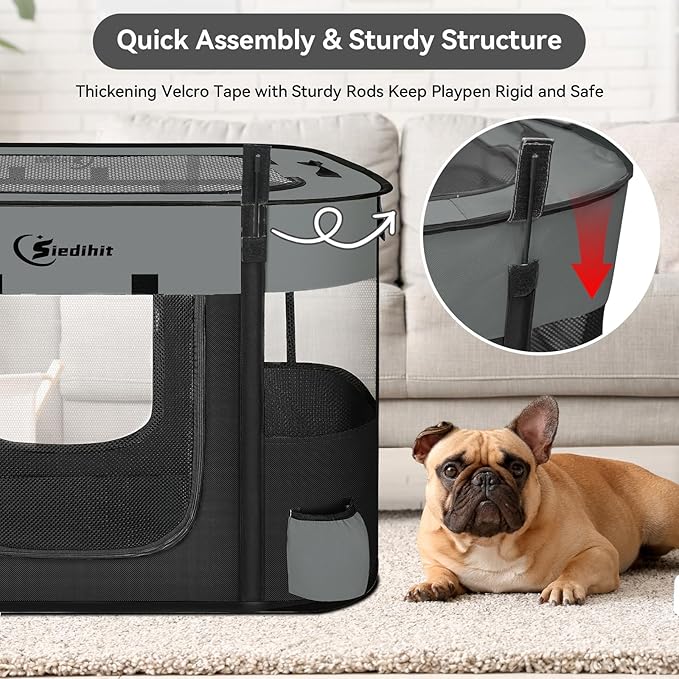 Dog Playpen,Cat Pet Puppy Pen,Portable Playpens for Dogs Indoor Outdoor Travel Camping Use,Foldable Dog Kennel Tent Crate for Rabbit Small Animals with Carrying Case (Dark Grey, Small)