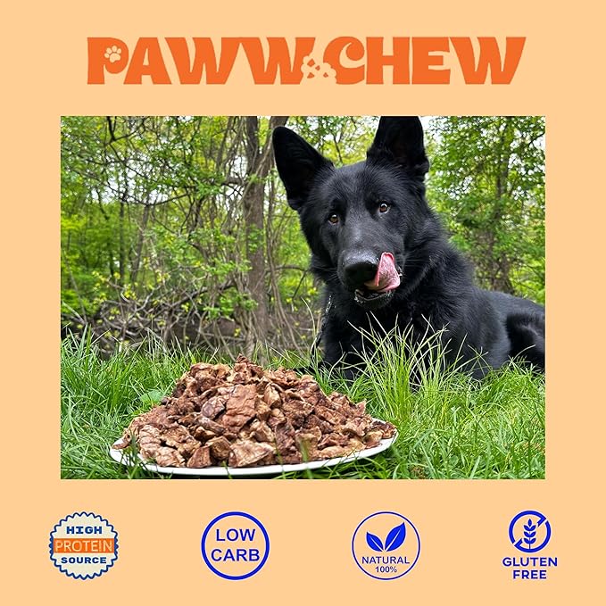 Paww Chew Beef Lung Dog Treats - 100% Natural, Single Ingredient, (2.5 Pound) Made in the USA, Dried & Dehydrated, High Protein High Value Dog Training Treats, Grain Free, Low-Odor Free for All Breeds
