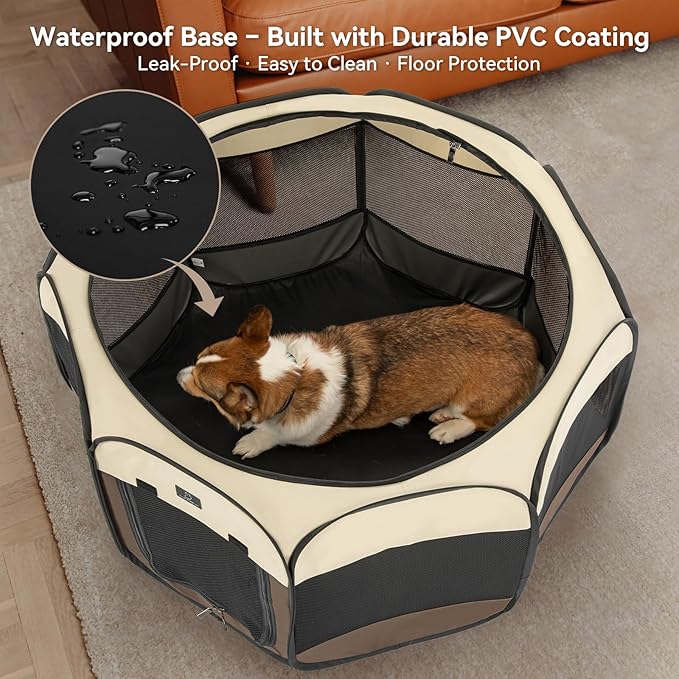 Portable Indoor Dog Playpen for Small Dogs & Puppies by A 4 Pet – 50.39" Pop-Up Soft Puppy Playpens with Bowl, Waterproof Floor, Calm Safe Space for Home, Travel & Daily Use
