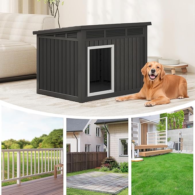 Fancyango Large Dog House for Indoor & Outdoor - Super Spacious Weatherproof Design with Removable Roof Ideal for All Dog Sizes (42.8" L x 33" W x 31.5" H) - Black