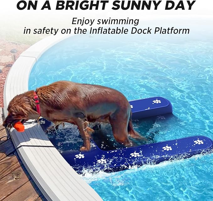 Inflatable Dock Platform with Electric Pump, Dog Boat Ramp Floating Non-Slip Oxford and PVC with Water Ramp for Dogs Pool, Dock, Lake with Traction Rope Dark Blue (4.7ft x 3ft x 6in)
