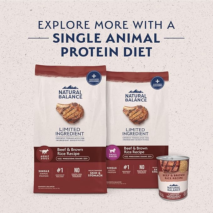 Natural Balance Limited Ingredient Adult Dry Dog Food with Healthy Grains, Beef & Brown Rice Recipe, 4 Pound (Pack of 1)