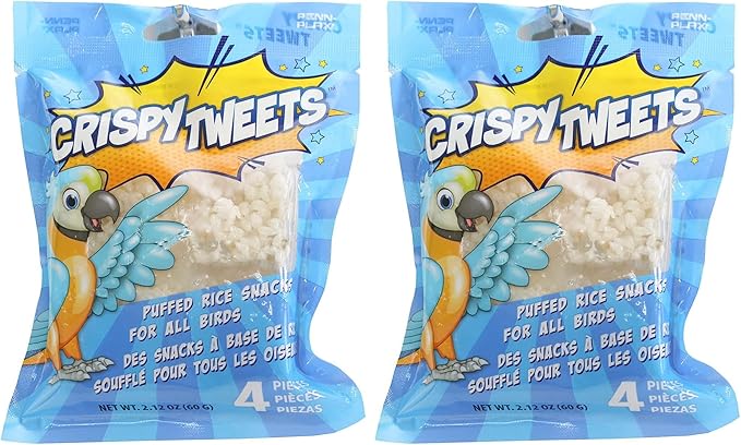 Penn-Plax Tweet Eats: Crispy Tweets â€“ Natural Puffed Rice Pet Treats for All Birds â€“ Fun Way to Hand Feed â€“ 4 Pieces (Pack of 2)