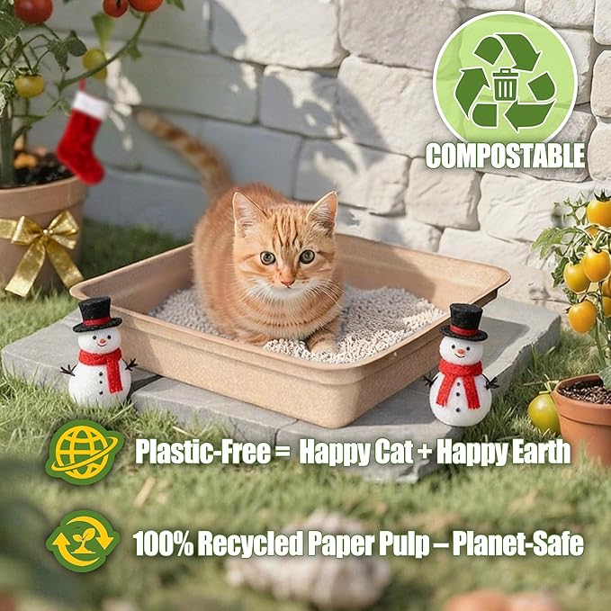 Disposable Litter Boxes for Cats Large: 8-Pack Leak-Proof Sustainable for Indoor/Travel Use Standalone or as Liner17.5'' x 13.5''