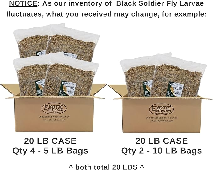 Exotic Nutrition 80 LB Bulk Dried Black Soldier Fly Larvae - High-Calcium Insect Treat - Chickens, Wild Birds, Bluebirds