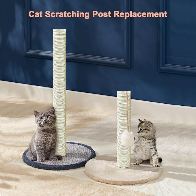 Cat Scratching Post Replacement Pole，2 PCS 15.7in Cat Tree Replacement Post，Natural Sisal Cat Tree Replacement Parts with M8 Screws，Cat Scratch Post Replacement for Refurbishment (15.7in/40cm)