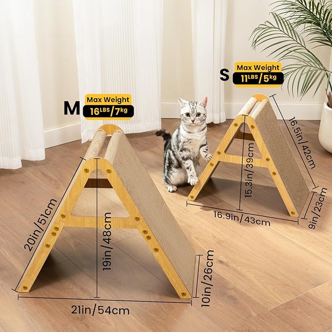 A-Frame Cat Scratchers for Indoor Cats, Wood Frame & Recycled Cardboard Scratch Pad, Dual-Sided Vertical Horizontal Scratching Board, Space-Saving Furniture Protector for Sofa Walls, Medium