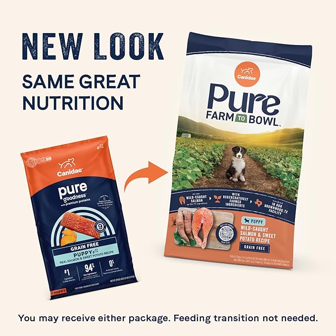 Canidae Pure Farm to Bowl Wild-Caught Salmon & Sweet Potato, Puppy Dog Food, Grain-Free, 22lb