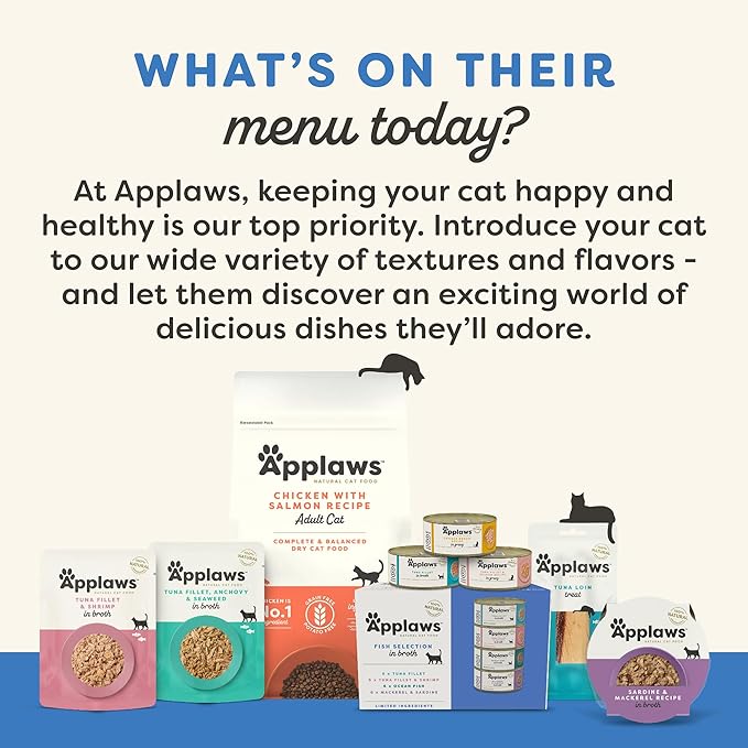 Applaws Natural Wet Canned Cat Food, Limited and Natural Ingredients, High Protein with No Artificial Additives, Mackerel & Sardine in Broth (24 x 5.5oz Cans)