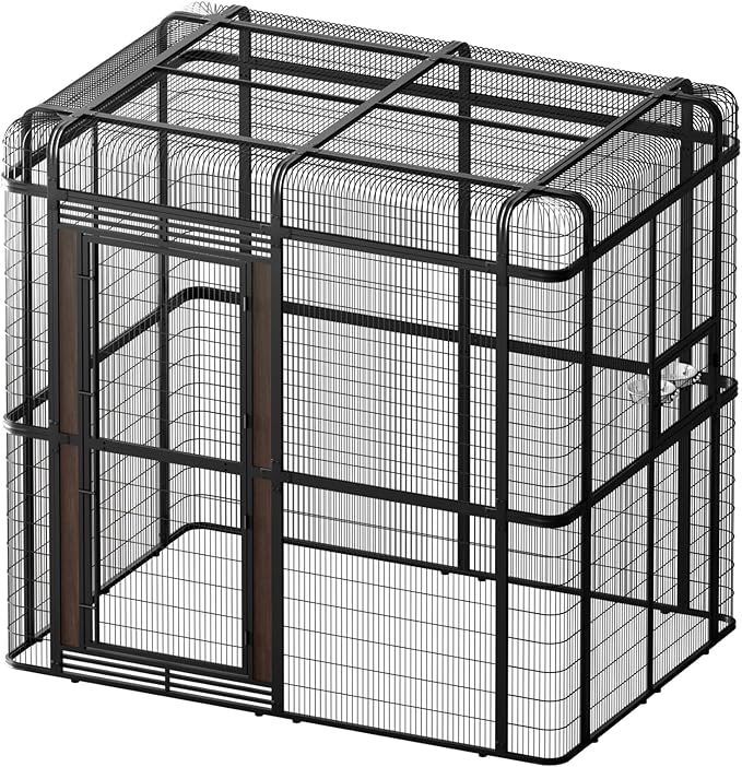 Outdoor Large Walk-in Cage 87-inch Heavy Duty Bird Cage Carbon Crystal Board Aviary Parrot Cage Wide Flight Metal Birdcage for Macaw Budgie Conure Lovebird Parakeet Cockatiel, 7.22x5.25x6.8ft, Black