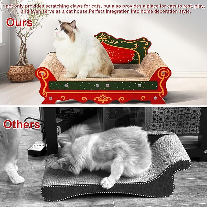 Scratching Sofa, Couch Shaped Thick Scratching Cardboard, Lounge Bed for Indoor Rest&Play, Sofa Scratcher Pad (Red, 23" L X 12.2" W X 10.7" H)