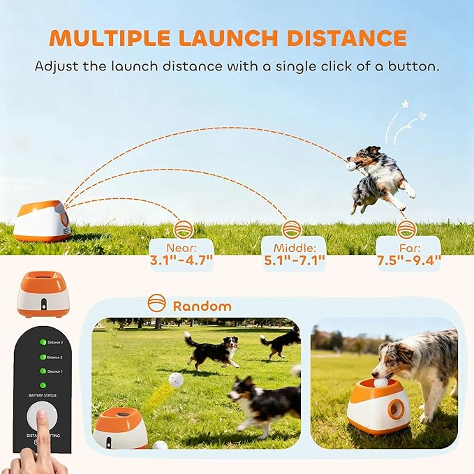 Automatic Dog Ball Launcher for Indoor and Outdoor Play – Adjustable Distance, Quiet Operation, Long-Lasting Battery, Remote Control Included