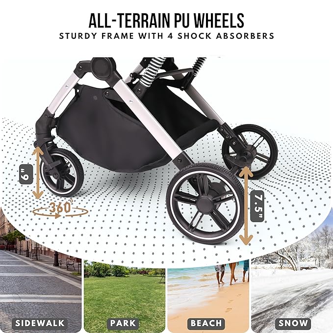Pet Stroller for Small Medium Dogs Cats Up to 45 lbs, Travel Lite Collapsible, All Terrain 4 Wheels for Jogging, Running, Black