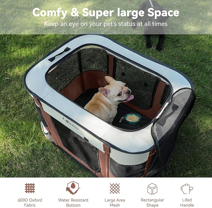 Dog Playpen,Cat Pet Puppy Pen,Portable Playpens for Dogs Indoor Outdoor Travel Camping Use,Foldable Dog Kennel Tent Crate for Rabbit Small Animals with Carrying Case (Brown, Small)