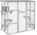 PawHut Catio Outdoor Cat Enclosure Window Box, Wooden Cat House Playground with Scratching Posts, Weather Protection Roof for 1-2 Kitties, Resting Boxes, 68" x 35.5" x 70.5", White