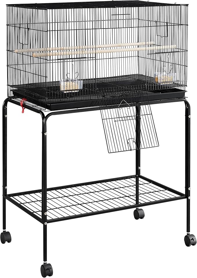Yaheetech 65-inch Flight Bird Cages for Lovebirds Canaries Parrots Parakeets Budgies Finches Cockatiels Conures with Detachable Rolling Stand, Black