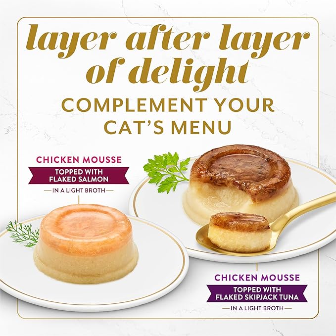 Purina Fancy Feast Layered Delights Chicken Mousse Topped with Flaked Salmon Gourmet Wet Cat Treats - 1.96 oz. (Pack of 8)