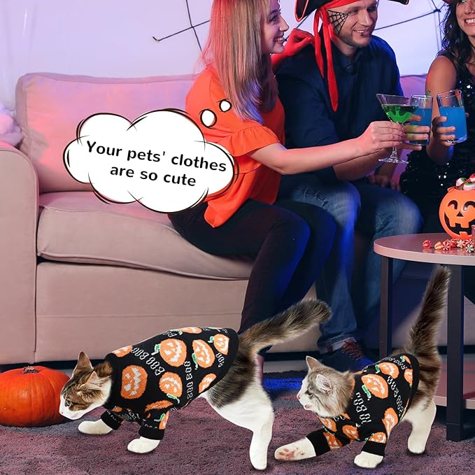 Pet Puppy Dog Halloween Sweater Cat Pumpkin Knitwear Clothes Costume with Cute Boo Pattern Halloween Sweater Coat for Kittens Small Dogs Cats L