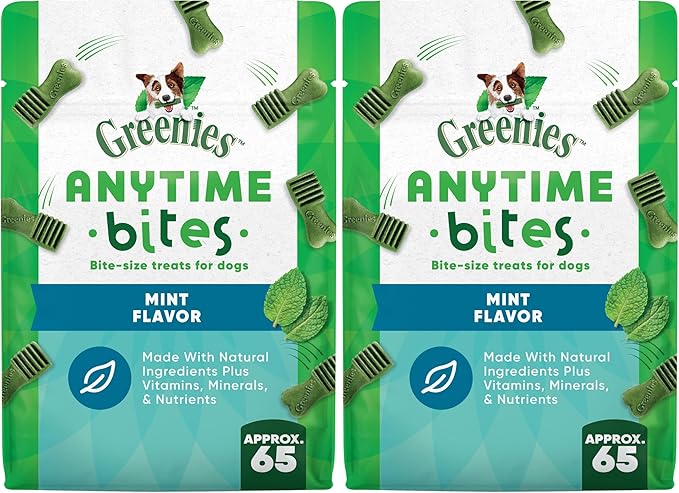 Greenies Anytime Bites Dog Treats, Mint Flavor, 10.3 oz. Bag (Pack of 2)