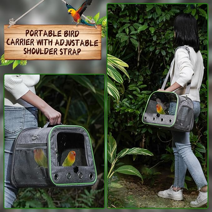Suertree Upgraded Small Bird Carrier, Lightweight and Portable Travel Bird Cage with Stand and Easy Clean Tray, Parrot Parakeet Cockatiels Bird Travel Cage