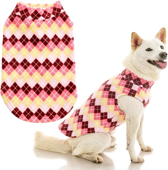 Gooby - Stretch Fleece Vest, Pullover Fleece Vest Jacket Sweater for Dogs, Argyle Pink, Medium