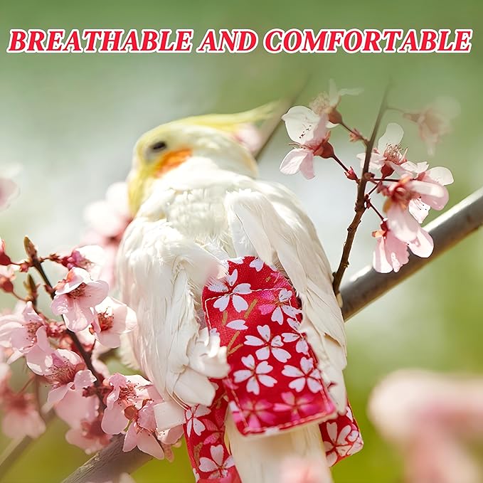 2 Pcs Bird Diapers Bird Harness Flight Suits Diapers with 80in Flying Leash Reusable Parrot Nappy with Waterproof Inner Layer for Cockatiel Budgie Conure Parakeet Lovebird-Red&Green