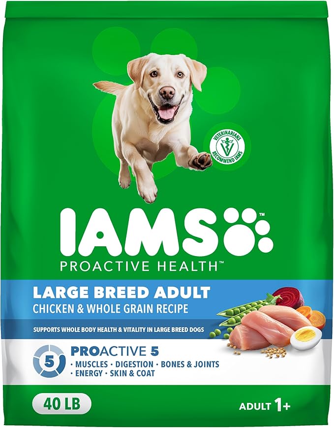 IAMS Proactive Health Large Breed Adult Dry Dog Food Chicken & Whole Grain Recipe, 40 lb. Bag