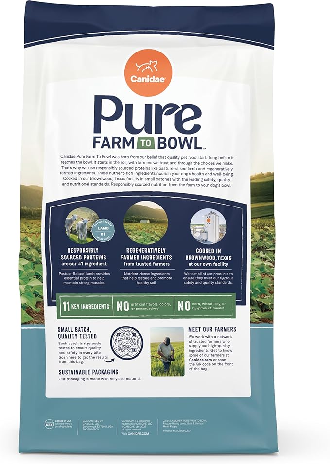 Canidae Pure Farm to Bowl Pasture-Raised Lamb with Goat & Venison Meals, Adult, Grain-Free Dry Dog Food, 4lb