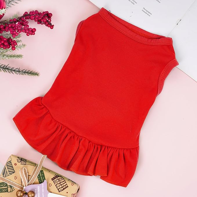 Dog Dresses Cat Skirt Solid Color Dog Clothes Summer Sleeveless Puppy Girl Clothes for Small Pet Dogs Cats (Red, Large)