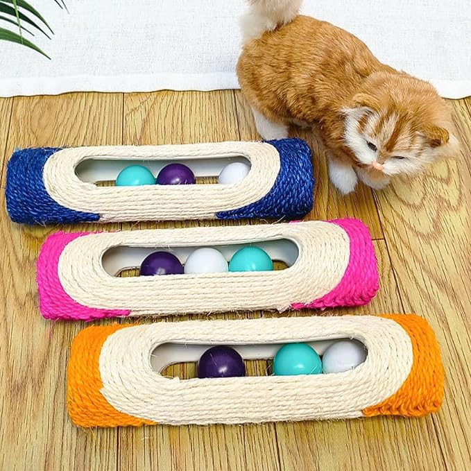 Cylindrical Scratching Board Sisal Cat Toys with 3 Pcs Ringing Balls 11 in Scratching Roller for Indoor Cats Playing (Blue)