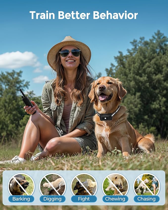Dog Shock Collar, 4000FT Rechargeable Dog Training Collar with Remote IP67 Waterproof, Adjustable Beep/Vibration/Shock Modes, 5 Training Modes for All Breeds, Sizes (10-150lbs)