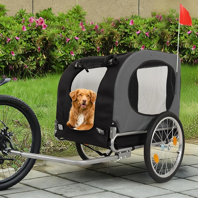 Dog Bike Trailer, Supports up to 88 lbs, Pet Bicycle Carrier, Easy Folding Cart & Quick Release Wheels, Washable Non-Slip Lining,Universal Bicycle Coupler for Small/Medium Pets