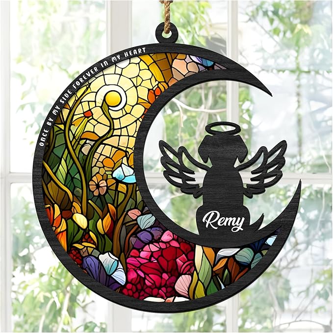 Dog Memorial Suncatcher, Personalized with Name Date Suncatcher, Pet Loss, Stained Glass Light Catcher, Gifts for Dog Lovers, Memorial Ornament Loss of Pet Sympathy Gift