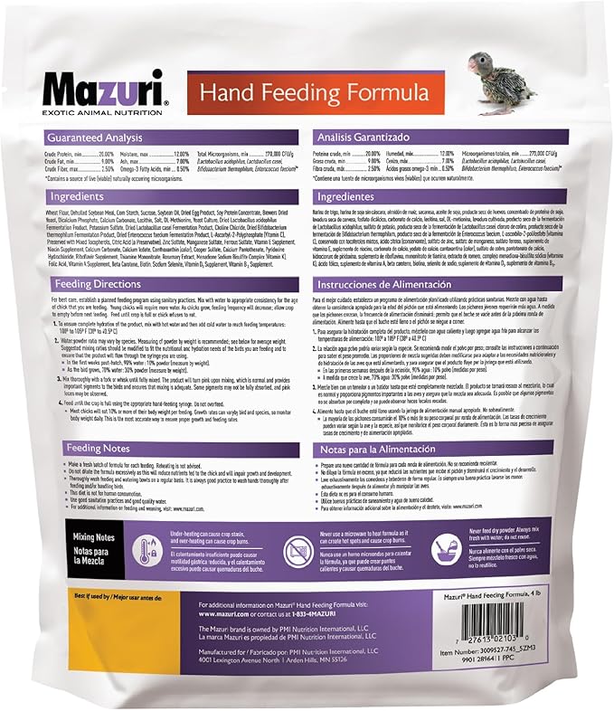 Mazuri | Hand Feeding Formula for Baby Birds | 4 Pound (4 LB) Bag