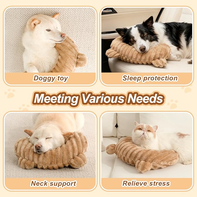 Jiupety Dog Calming Pillow, Soft and Neck-Friendly, Washable Pet Neck Pillows for Small Medium Large Dogs and Cats, 11" x 8", Coffee