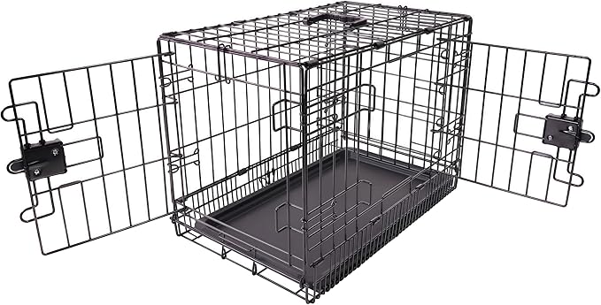 Amazon Basics - Durable,Foldable Metal Wire Dog Crate with Tray, Double Door, Divider, 24 x 18 x 20 in, Black
