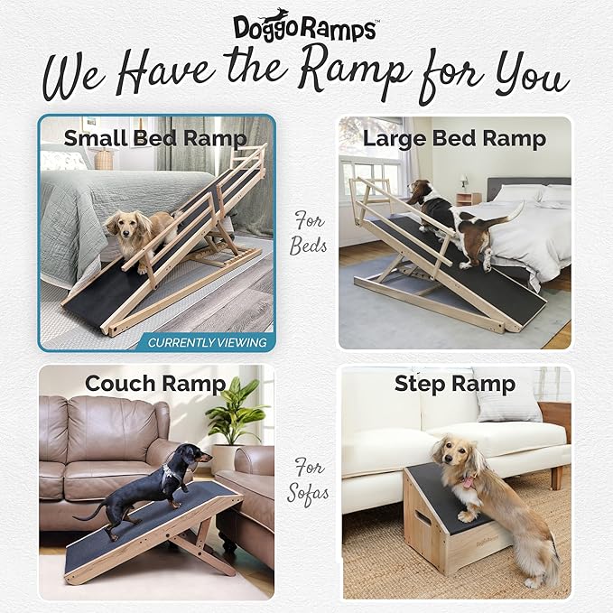 Dog Ramp for Bed, by DoggoRamps – Solid Hardwood Dog Ramp for High Beds (Adjustable up to 37" Tall) with Side Rails & Non-Slip Grip – Ramps for Small Dogs Like Dachshunds – 100% Made in North America
