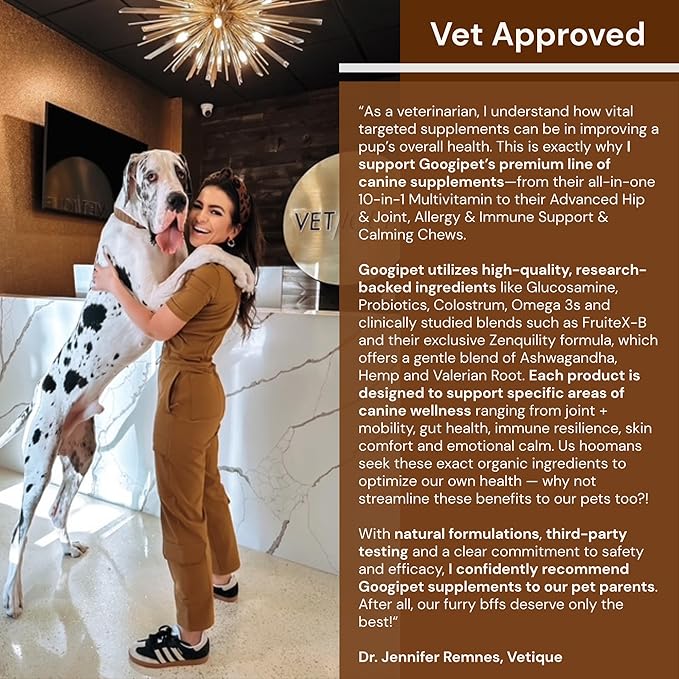 Googipet Dog Allergy Chews, Seasonal Dog Allergy Relief & Itchy Skin Relief, Skin & Coat Supplement +Bee Pollen, Colostrum, Coconut Oil, Probiotics, & Omega 3 Fish Oil for Dogs