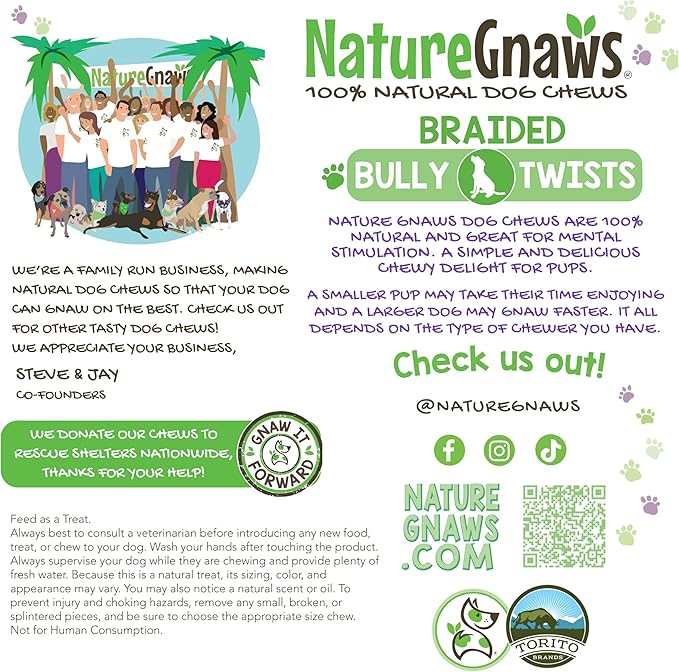 Nature Gnaws Braided Bully Twists for Dogs 5-6" (3 Count) - Long Lasting for Small and Medium Dogs - Natural Beef Dog Chew Bones