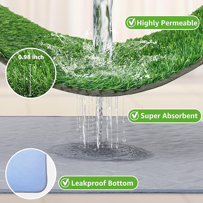 Dog Grass Mat with Pee Pad,Small Litter Box Indoor Artificial Grass Potty Training Pads for Dogs Tray Doggies Washable Reusable Puppy Pads Leakproof Pee on Outdoor Patio Balcony Apartment(18x30'')