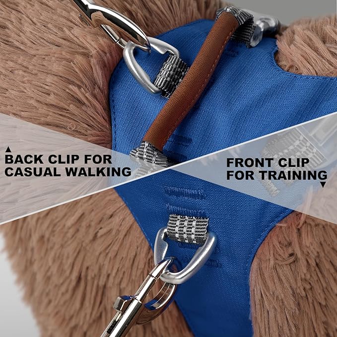 No Pull Dog Harness – Adjustable Reflective Nylon Vest for Small Medium Large Dogs, Escape Proof Training Harness with Leather Control Handle, Lightweight Aluminum Hardware (Royal Blue, M)
