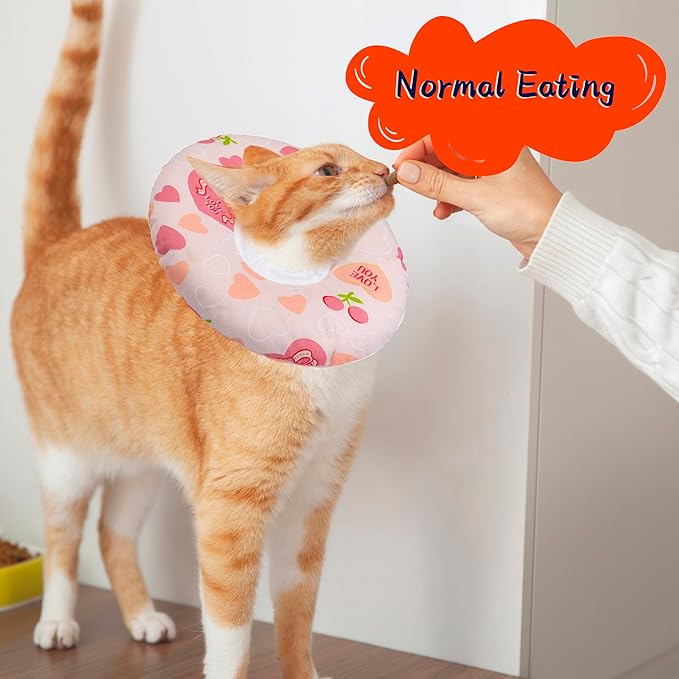 Cat Cone Soft Collar, Adjustable Cat Recovery Collar for Small Medium Large Cats, Cute Donut E Collar After Surgery, Anti-Lick Wound Healing Elizabethan Collar for Kittens (Pink Heart, Large)