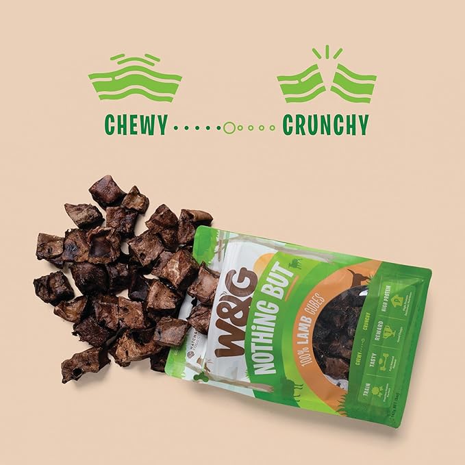W&G Lamb Cubes, All Natural Dog Treats, Lamb Lung Air Dried Bites, Alternative to Freeze Dried Jerky, Healthy Chews for Small to Large Dogs, No Fillers, No Grain, 5oz